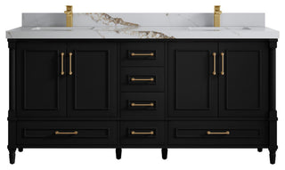 Aberdeen 72 Double Sink Bath Vanity In Black 2" Calacatta Gold
