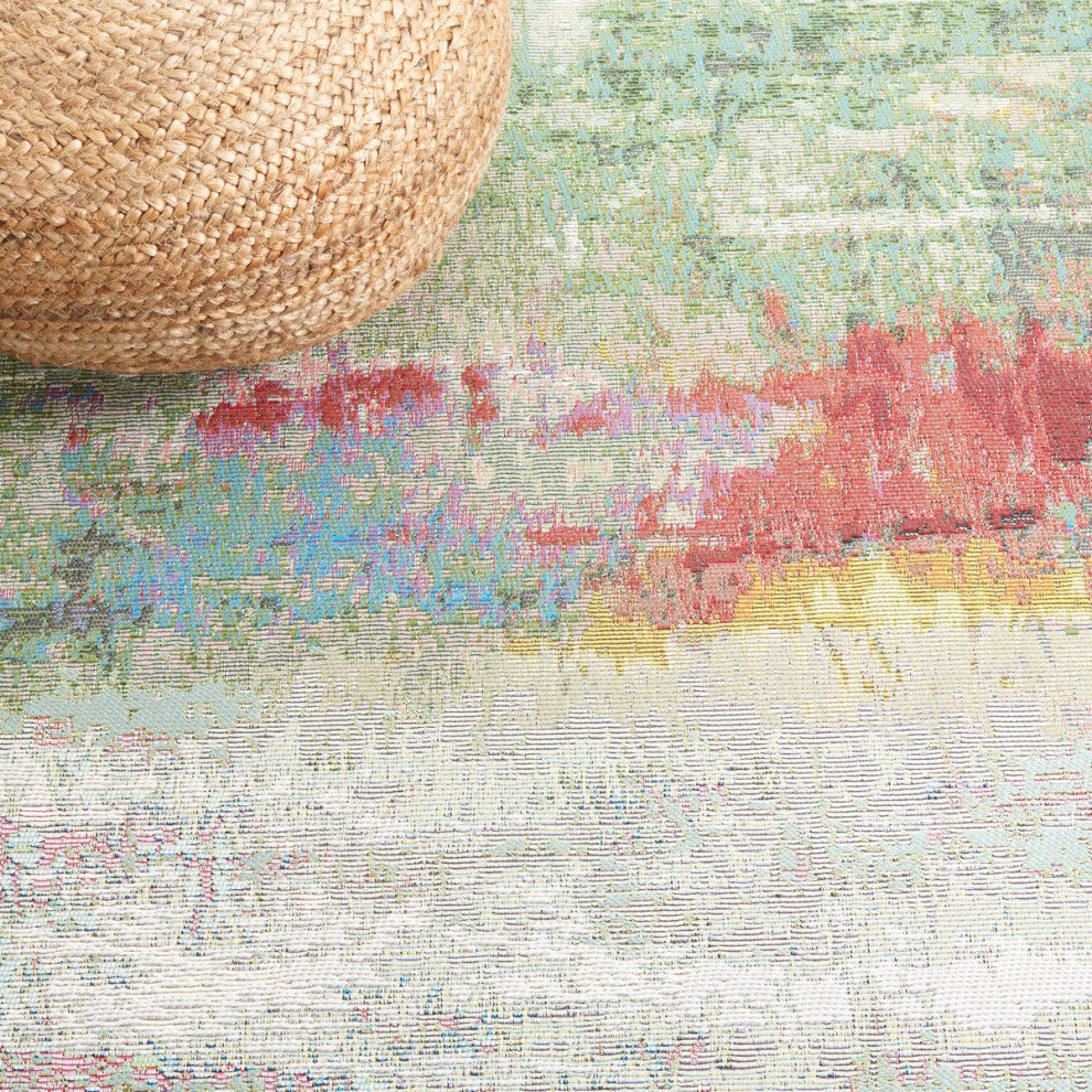 Safavieh Barbados Collection Indoor-Outdoor, BAR545 Rug, Green/Blue/Purple, 6'6" Square