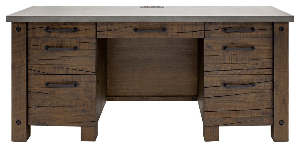 Rustic Home Office Desk, Office Table, Credenza, Fully Assembled, Brown