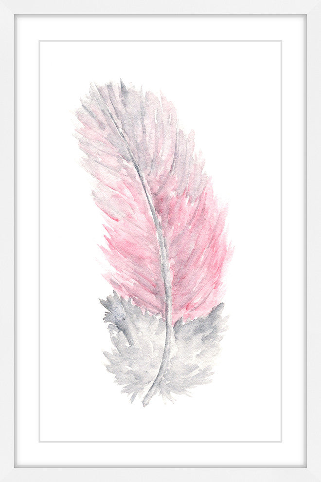 Marmont Hill, "Pink Feather" by Thimble Sparrow Framed Painting Print, 16x24