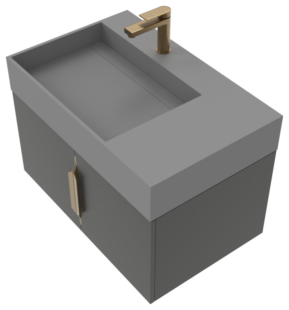 CastelloUSA Amazon 30" Left Wall Mounted Bathroom Vanity Set, Black, Gray Top, Gold Handles