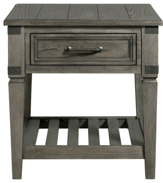 Foundry 24" Wide End Table With Drawer and Shelf, Brushed Pewter