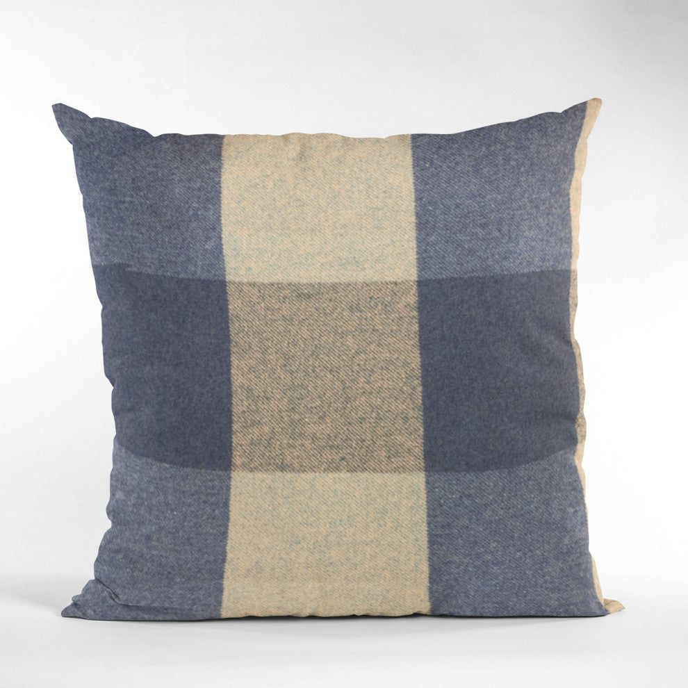 Plutus Blue Squares Plaid Luxury Throw Pillow, 22"x22"
