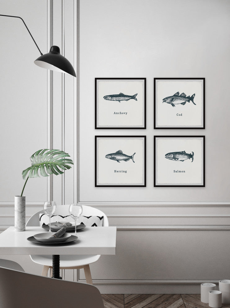 Anchovy and Salmon Quadriptych, 4-Piece Set, 18x18 Panels