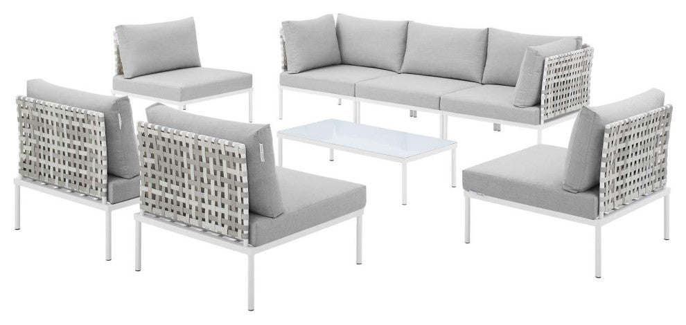 Lounge Sectional Sofa Chair Table Set, Sunbrella, Aluminum, Gray, Outdoor