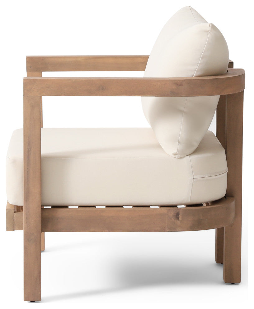 Aston Outdoor Acacia Wood Club Chairs With Cushions, Set of 2