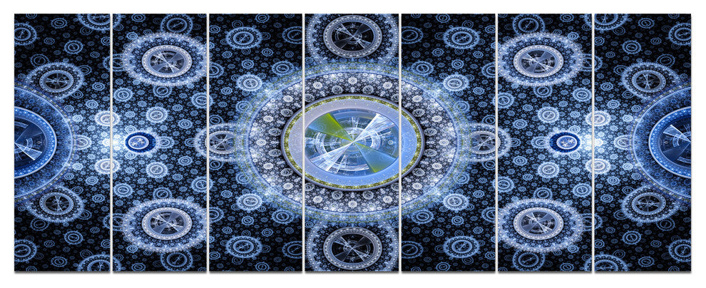 Clear Blue Psychedelic Relaxing Art, Abstract Canvas Print, 83"x32", 7 Panels