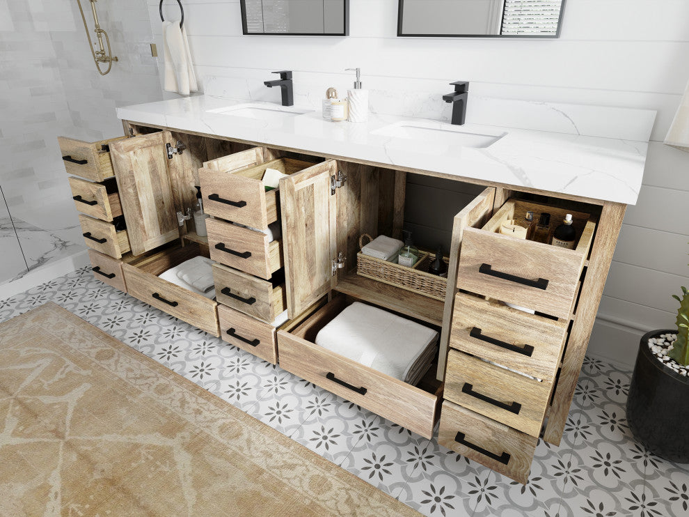 Malibu Mango 84 Double Sink Bath Vanity in White Washed 2" Calacatta Laza