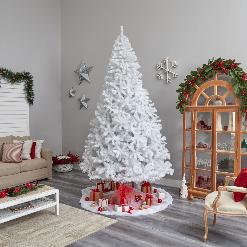 10' White Artificial Christmas Tree With 2200 Bendable Branches & 800 LED Lights