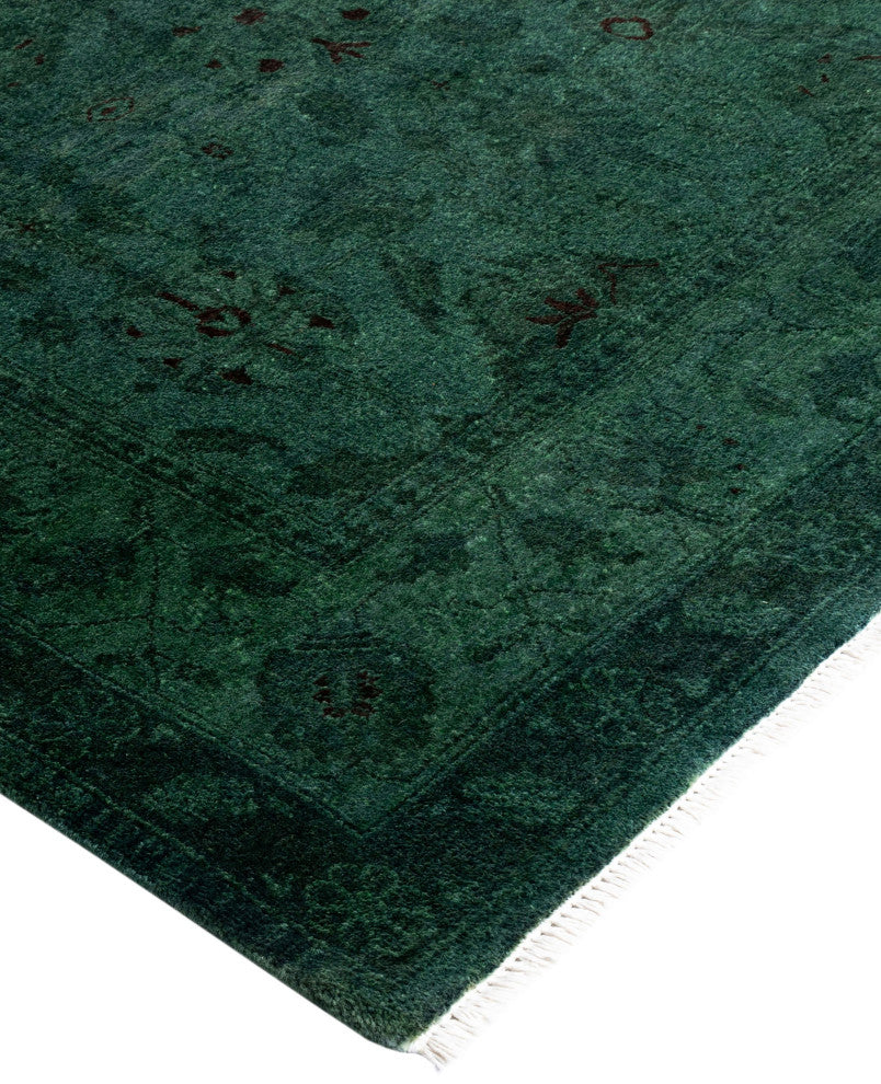 Overdyed One-of-a-Kind Hand-Knotted Area Rug Green, 4' 1" x 6' 7"