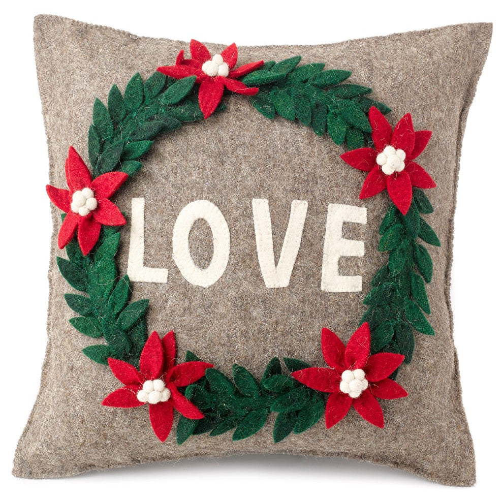 Love Wreath Cushion Cover, Hand Felted Wool