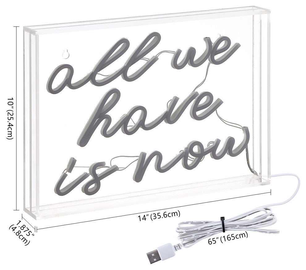 All We Have Is Now 14" X 10" Acrylic Box USB Operated LED Neon Light, White