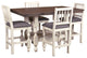 60" Dining Table Set Pub High Top Seating 4 Stools -White and Brown Solid Wood