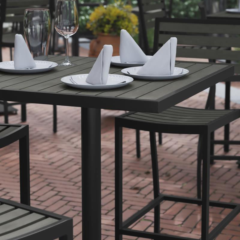 Lark Commercial Grade 32" Square Outdoor Bar Height Table, Gray Wash