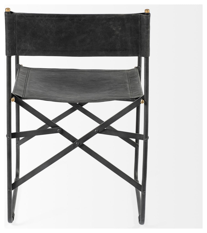 Direttore Black Genuine Leather With Black Metal Folding Frame Dining Chair