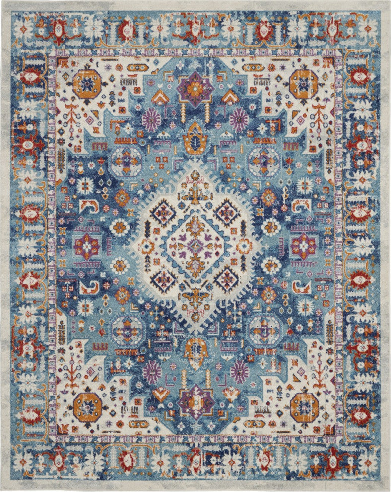 8' X 10' Blue And Ivory Power Loom Area Rug