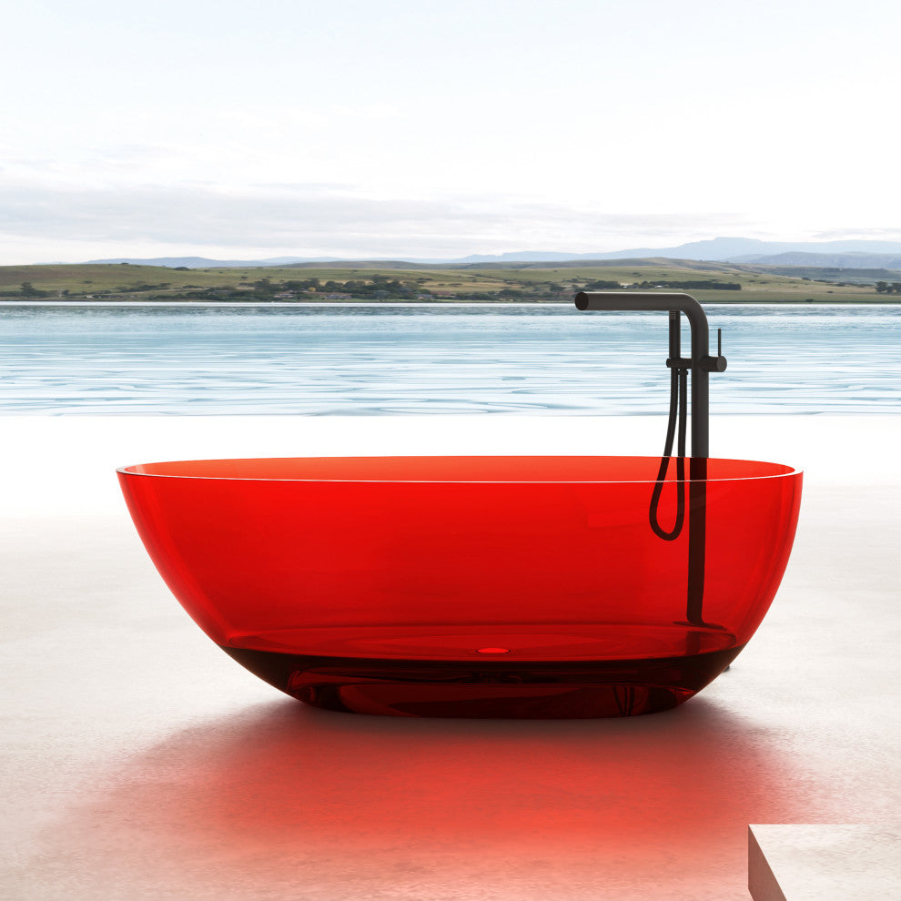 Vanity Art Freestanding Soaking Stone Resin Bathtub, Pure Resin Red, Small