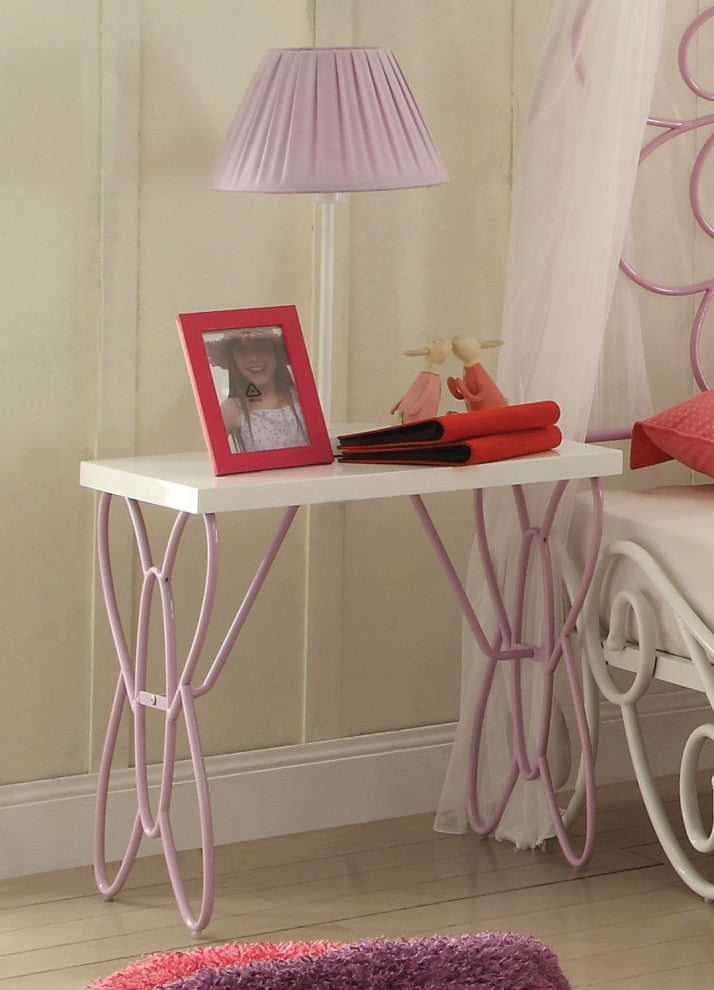 Nightstand with Butterfly Design, White and Light Purple