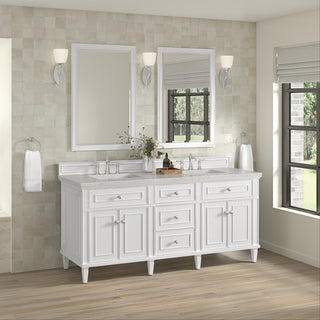 Lorelai 72" Double Vanity, Bright White, 3 CM Eternal Jasmine Pearl Top