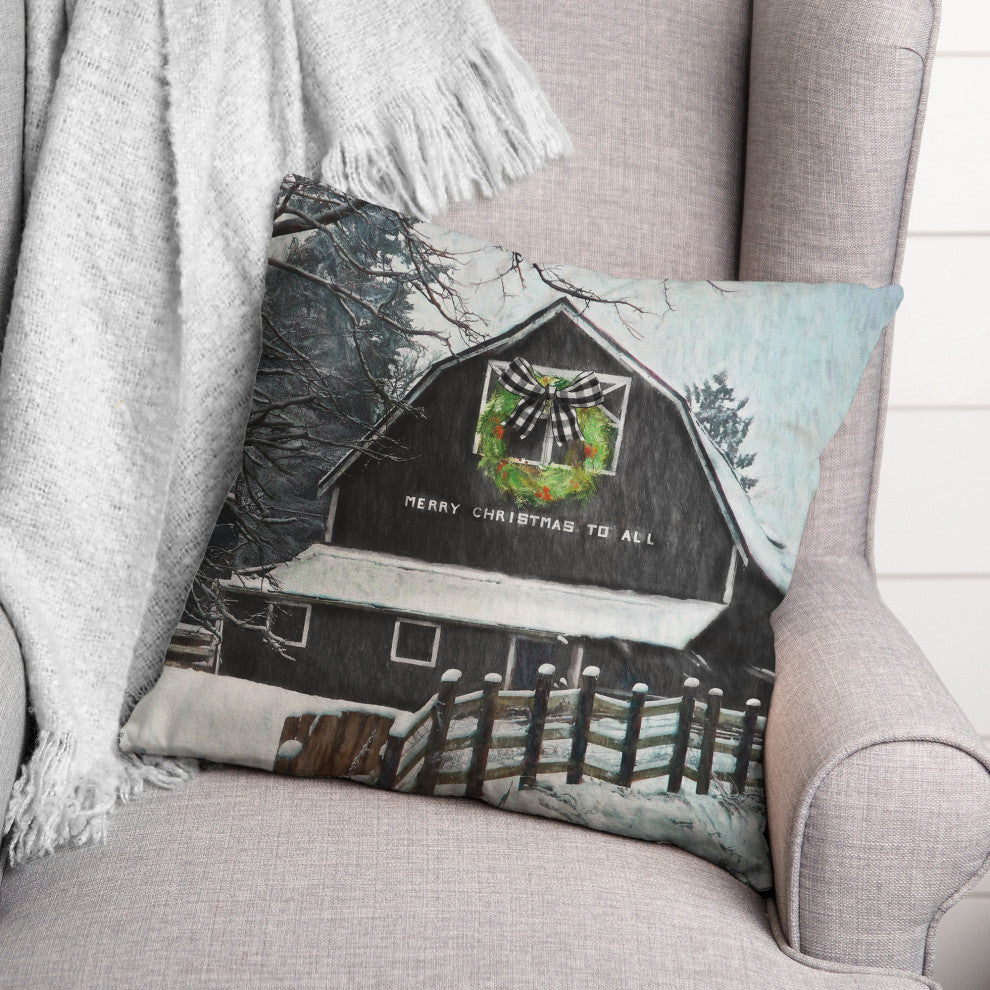 Black Barn With Wreath 20x20 Spun Poly Pillow