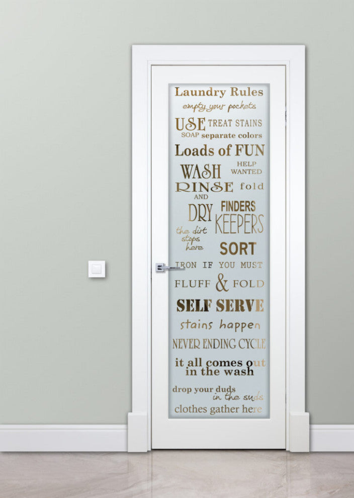 Laundry Door - Laundry Rules - Primed - 32" x 96" - Knob on Right - Push Open