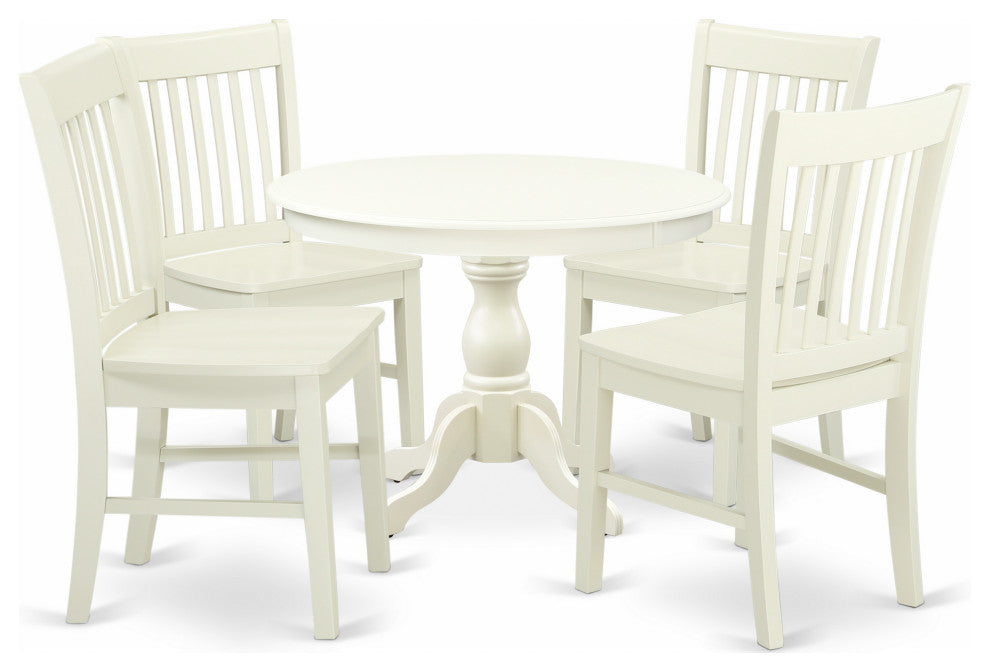 5 Pc Dining Set, Linen White Table, 4 Linen White Chairs, Linen White