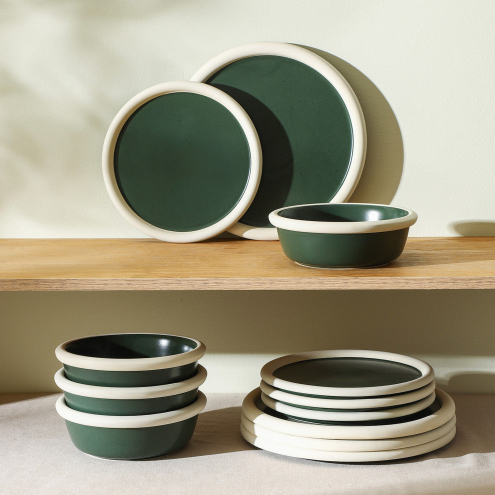 Stone Lain Capri Stoneware 12-Piece Dinnerware Set, Green