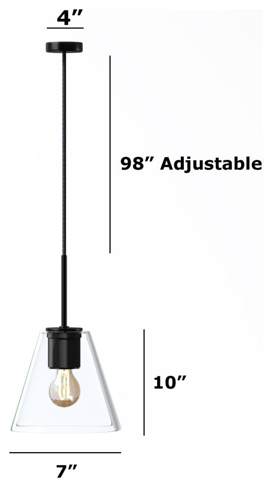 1-Light Dimmable Cone Glass Pendant, Black
