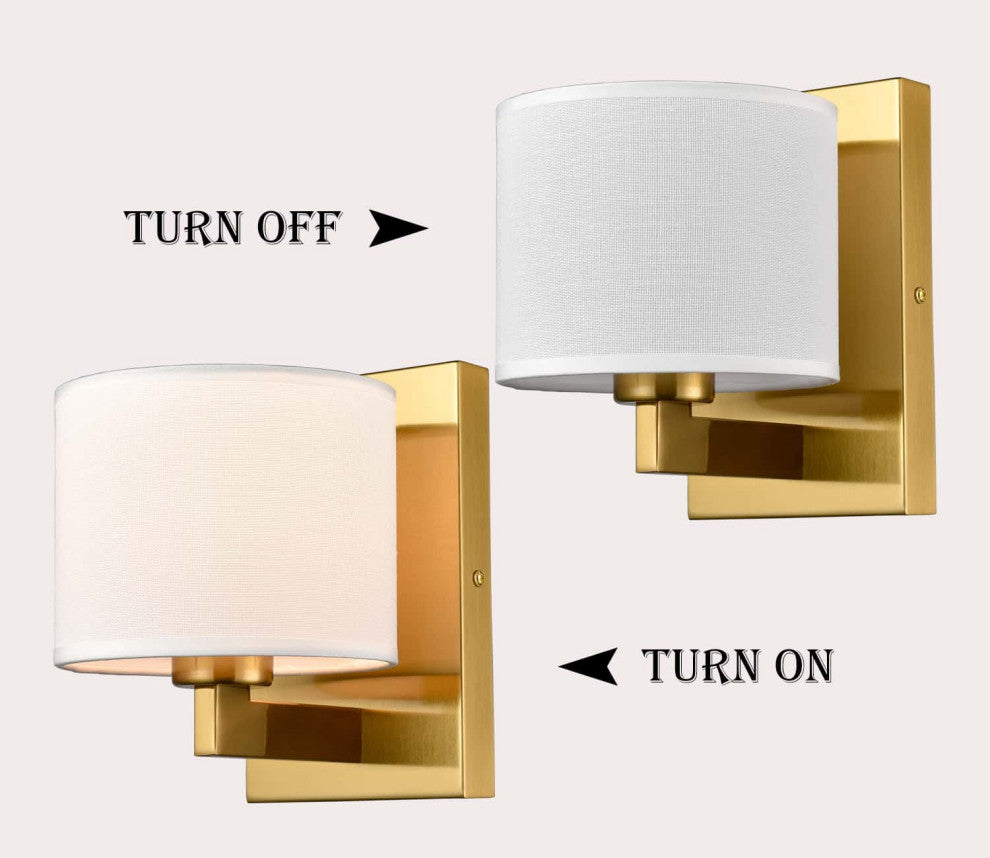 Wall Sconces Set of 2 Fabric Shade Wall Lamps, Gold