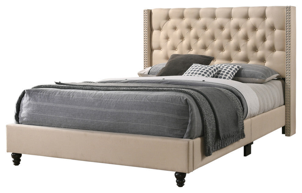 Scotia Upholstered Twill Bed, Beige, Queen