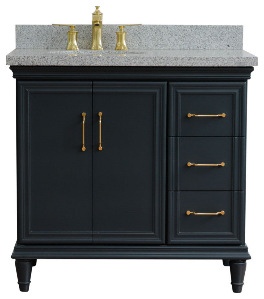 37" Single Vanity, Dark Gray Finish With Gray Granite