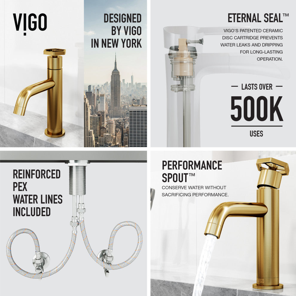 VIGO Ruxton 8" H Single Handle Single Hole Bathroom Faucet, Matte Brushed Gold, Without Extras