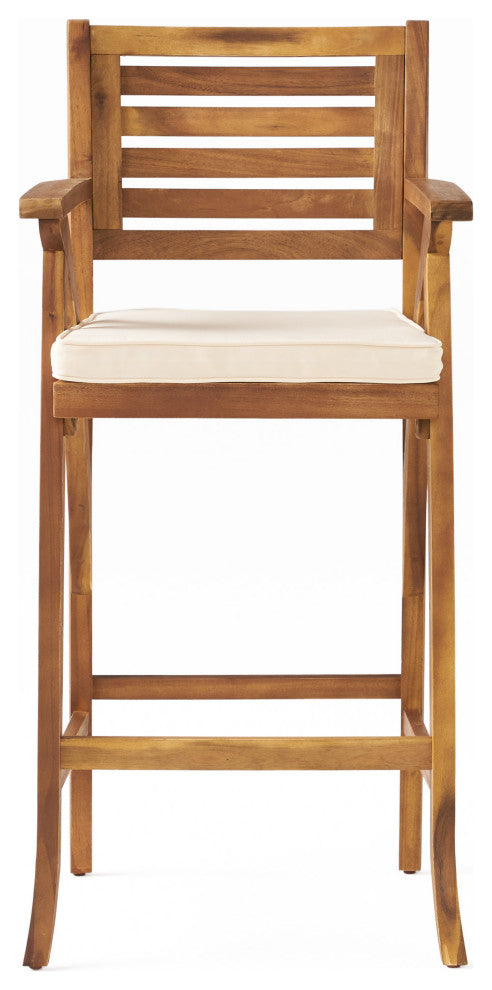 GDF Studio Anguilla Teak Finish Acacia Wood Outdoor Barstools, Set of 2