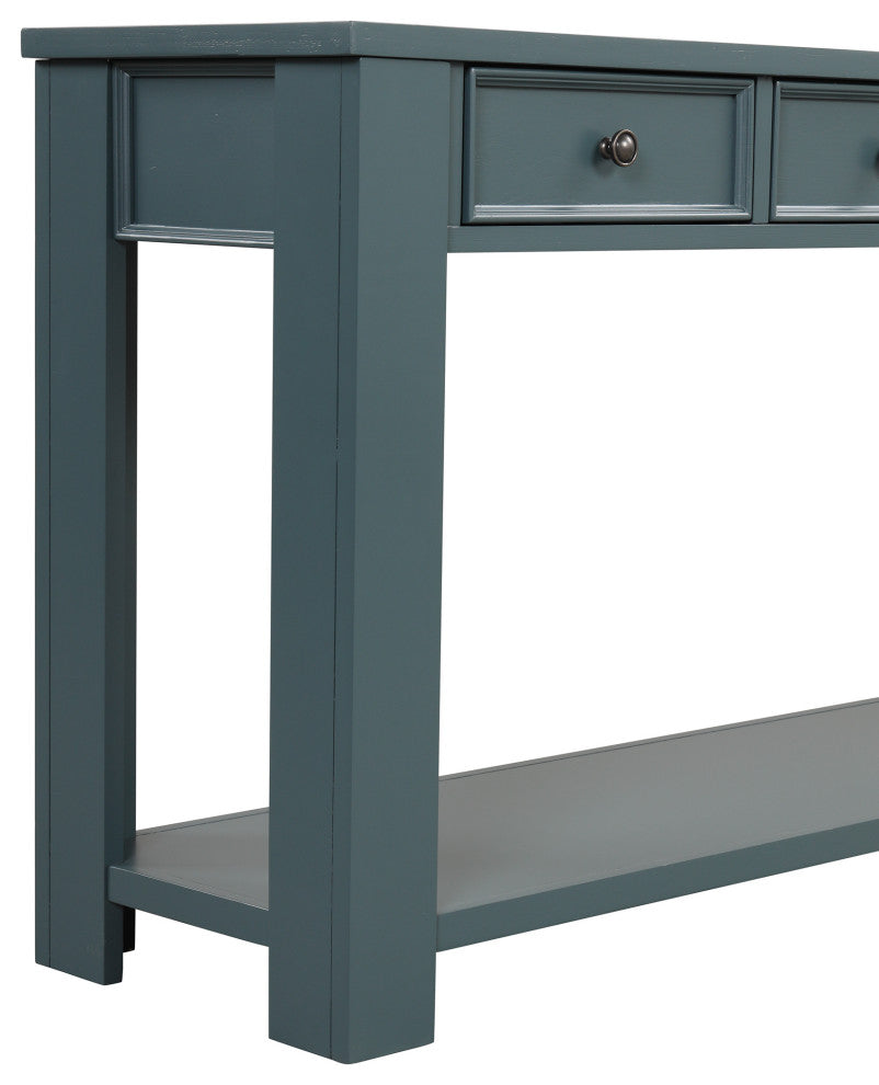 TATEUS Solid Pine Wood Console Table Entryway table with Drawers and Shelves, Blue