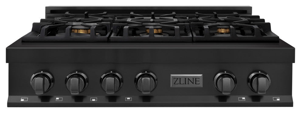 ZLINE 36" Porcelain Rangetop, Black Stainless With Gas Brass Burners RTB-BR-36