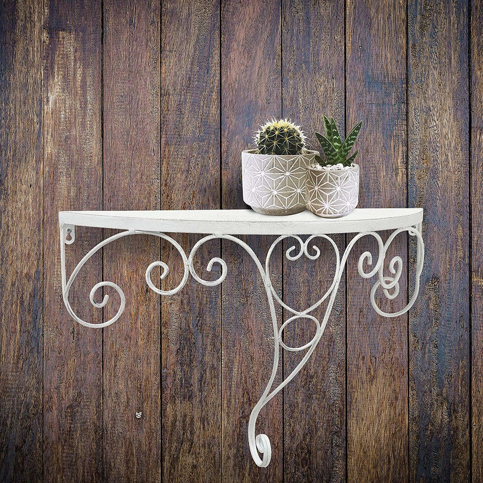 Madeline Half Moon Floating Shelf With Arabesque Bracket Support