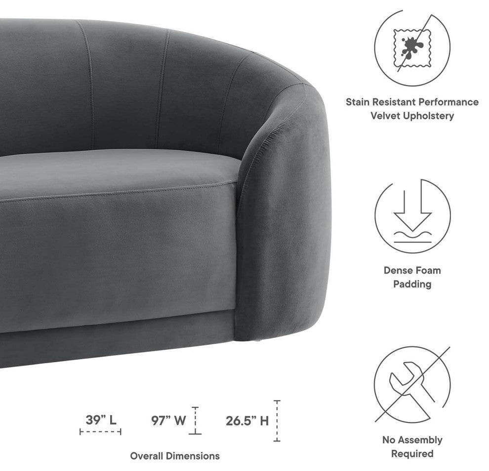 Sofa, Gray, Velvet, Modern, Mid Century Living Hotel Lounge Cafe Lobby