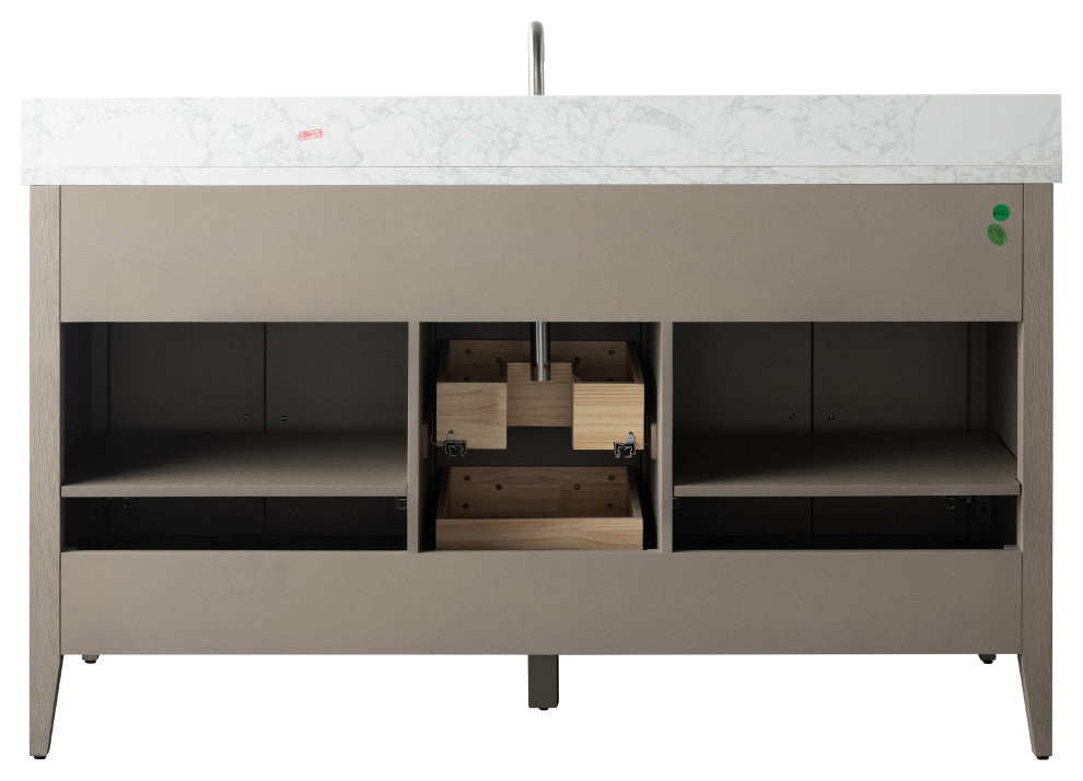 Vanity Art Bathroom Vanity With Sink, Driftwood Gray, 60", Single Sink, Brushed Nickel