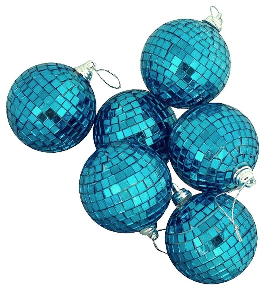 Mirrored Glass Disco Ball Christmas Ornaments, Set of 9, Blue