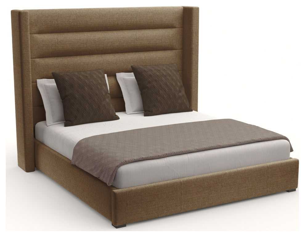 Nativa Interiors Aylet Horizontal Channel Tufted Bed, Brown, Queen, Medium Headboard
