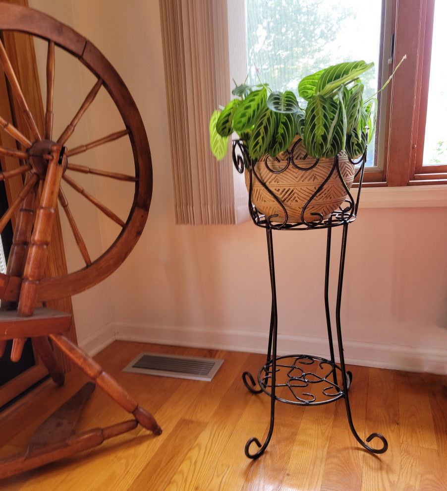 Wrought Iron Round Scroll Standing Floor Planter 30" Classic Vintage Style