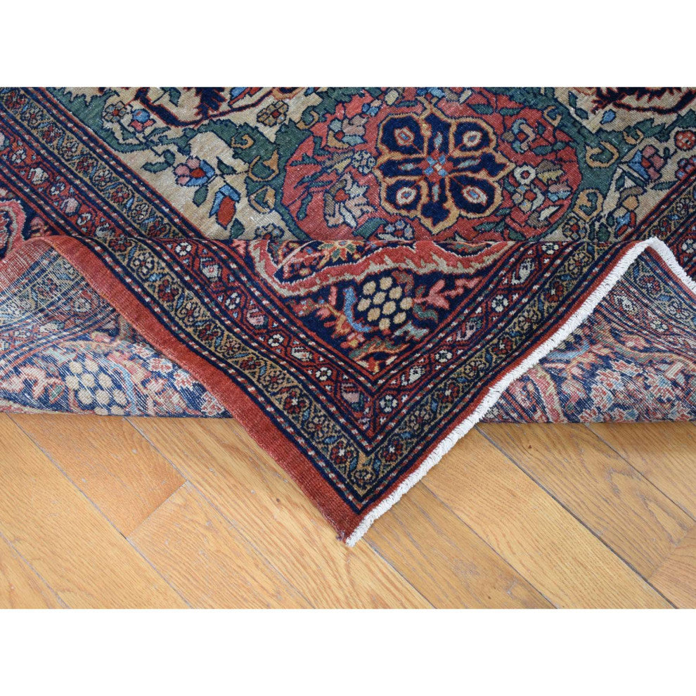 Barn Red Antique Persian Feraghan Sarouk Soft Wool Hand Knotted Rug 9'x12'