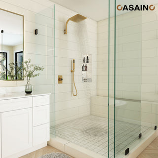 10inch Wall Mounted Rain Shower System With Handheld & Unique Shower Arm, Brushed Gold