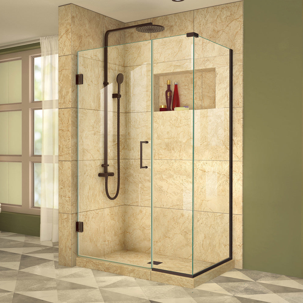 Unidoor Plus 41.5"Wx34.38" DFrameless Hinged Shower Enclosure, Oil Rubbed Bronze