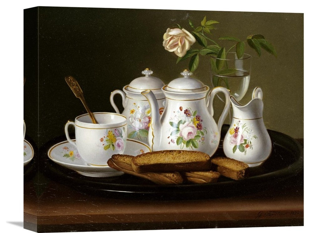 "Still Life of Porcelain and Biscuits" Canvas Giclee by George Forster, 16"x13"
