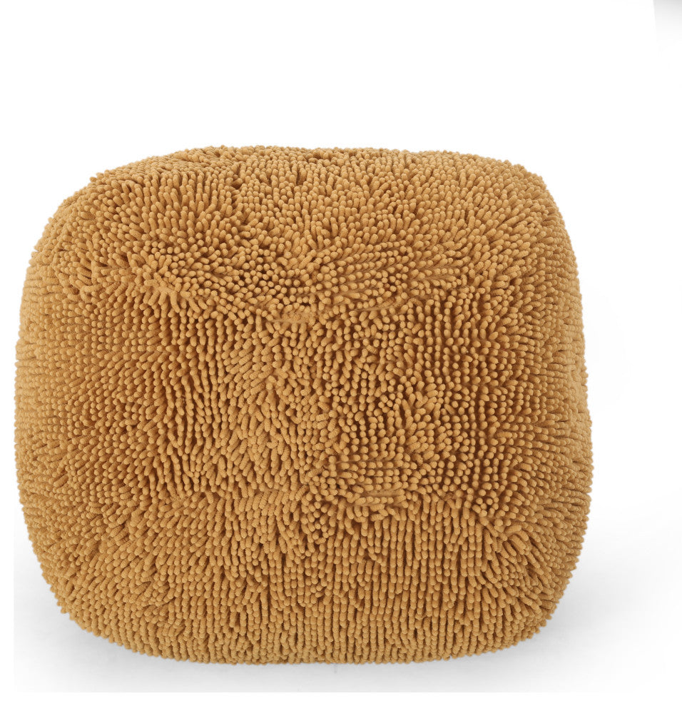 Statham Moloney Modern Microfiber Chenille Round Pouf, Yellow