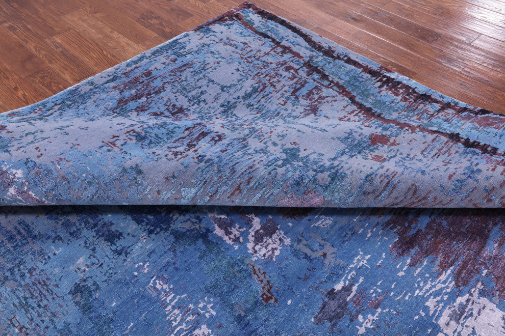 9' 1" X 11' 10" Wool and Silk Abstract Handmade Rug Q8781