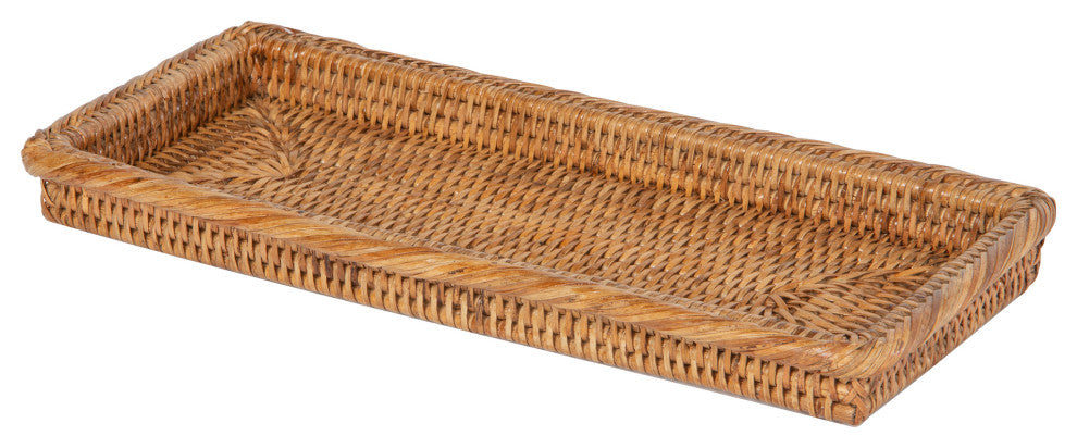 La Jolla Rattan Vanity and Bathroom Tray, Honey-Brown