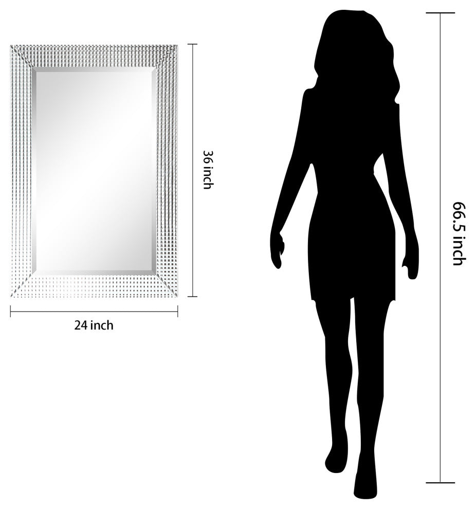 Bling Beveled Glass Rectangle Wall Mirr, 1" Beveled Center, Wood Frame, 36"x24"