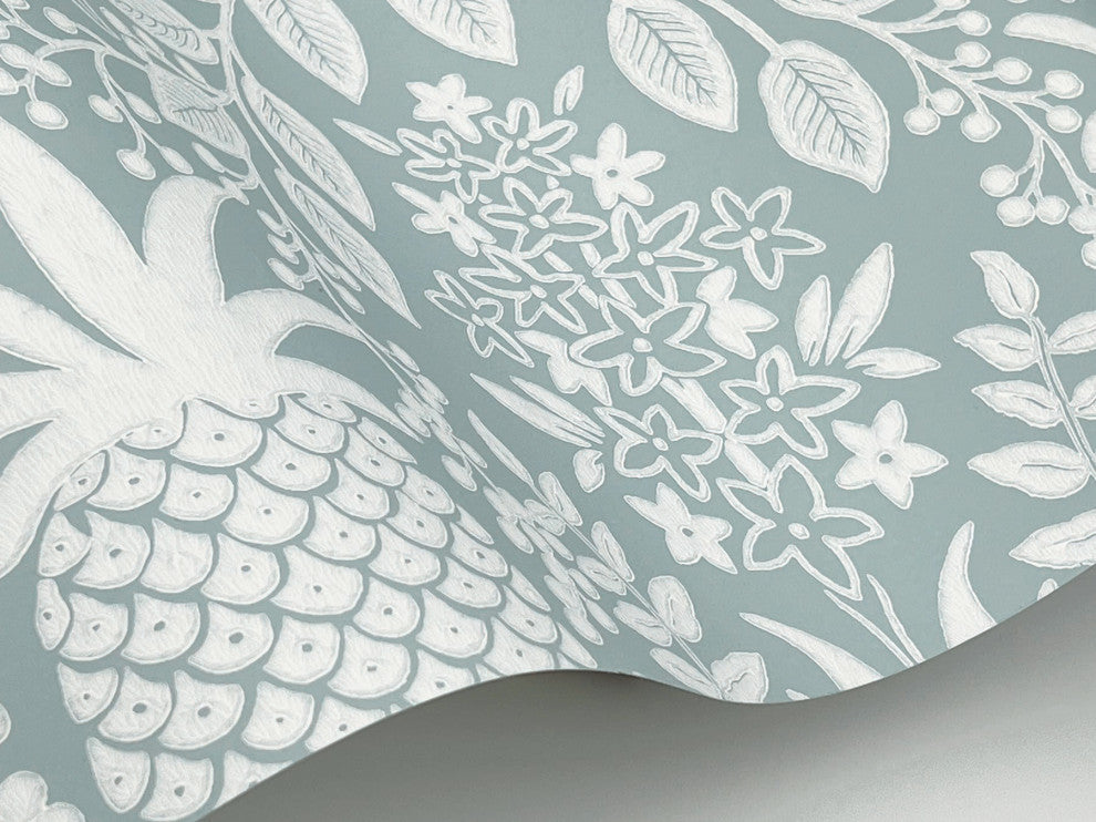 Pineapple Damask Light Blue Wallpaper